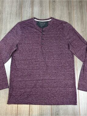 Banana Republic Henley Vintage Tee Linen Blend XLT XL TALL Red Maroon Burgundy